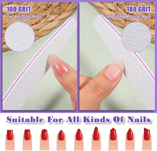Vista 6 de 150 limas de uñas 100/180 para uñas de los pies, grano 100/180, limas de uñas y pulidores, herramienta de manicura de doble cara para uñas