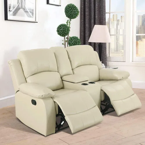 Vista 34 de Juego de muebles de sala de estar, juego de sofá reclinable de cuero, sofá reclinable y sofá biplaza, juego de sofá de cuero beige, juego de muebles