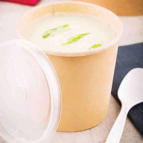 Vista 3 de Restaurantware Bio Tek - Recipientes de sopa de 4.5 x 4 pulgadas, 200 cuencos de sopa duraderos, desechables de papel marrón sostenible, tazas