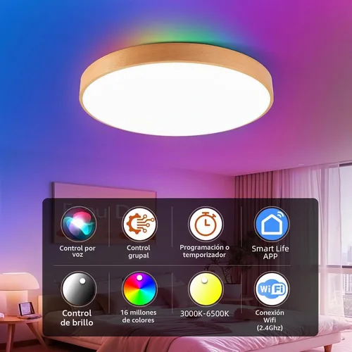Vista 3 de Lámpara de techo inteligente de montaje empotrado con control remoto, compatible con Alexa/Google Home, regulable RGB cambio de color (2700K-6000K)