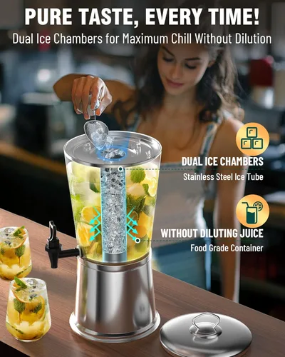 Vista 4 de WantJoin - Dispensador de bebidas con soporte, dispensador de bebidas para fiestas, dispensador de agua de acero inoxidable con núcleo de hielo
