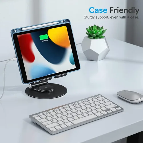 Vista 5 de OMOTON Soporte giratorio para tablet iPad con base giratoria 360°, soporte plegable ajustable para dibujo, compatible con iPad Pro/Air/Mini y más