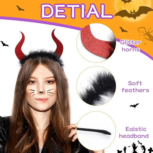 Vista 3 de Diadema de Halloween con cuernos de diablo con purpurina para adultos y niños, cuerno de diablo para fiesta de Halloween