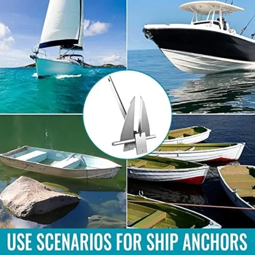 Vista 4 de Kit de anclaje para barco de 13 libras, anclaje de acero galvanizado por inmersión en caliente, ancla marina con ancla, cuerda, grilletes, cadena