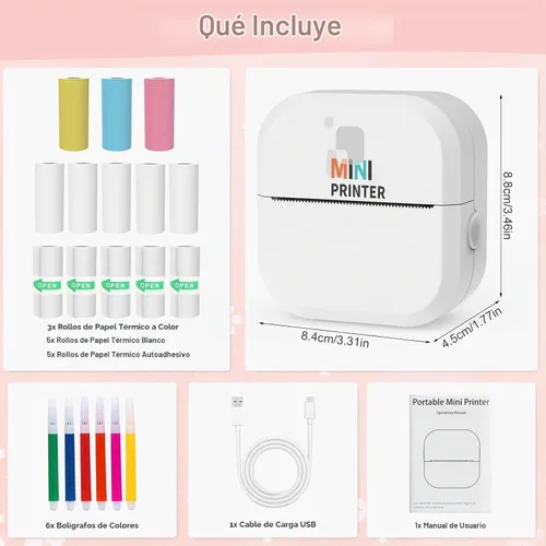 Vista 5 de Impresora de Pegatinas - Impresión Rápida de 24"/Min - Impresora Bluetooth Sin Tinta y Fabricante de Pegatinas con 13 Rollos de Papel, Impresora
