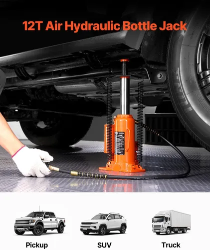 Vista 2 de VEVOR Gato de botella hidráulica de aire, 12 toneladas/26455 libras Gato hidráulico neumático para botella con rango de elevación de 10.43 a 19.88