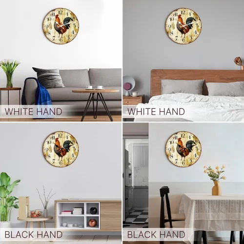 Vista 2 de Reloj de pared de cocina de 10 pulgadas, estilo rústico, silencioso, sin tictac, de cuarzo, funciona con pilas, reloj de pared redondo