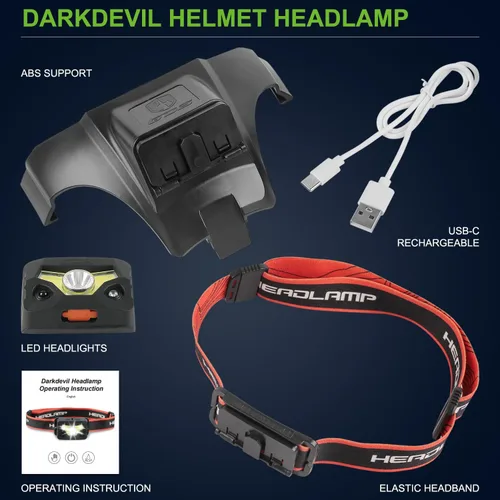 Vista 4 de GREEN DEVIL Casco de seguridad con luz recargable para faros delanteros y forro para casco, correa para barbilla, para hombre, ventilada