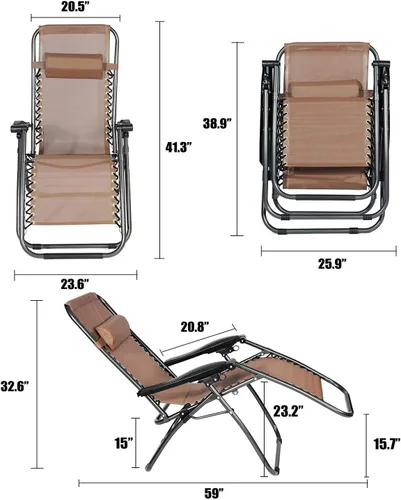 Vista 3 de Zero Gravity - Juego de 2 sillas reclinables para exteriores, para jardín, playa, piscina, color marrón