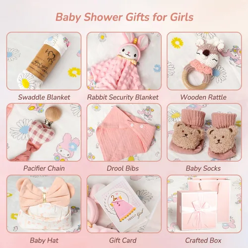 Vista 9 de Strawberry Fairy Juego de Regalo de 10 Piezas para Bebés Niñas, Artículos Esenciales para Recién Nacidos Regalos para Bebé Niña, Cesta de Regalo