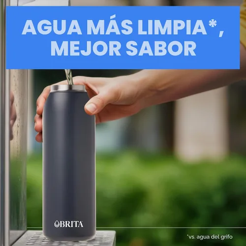 Vista 3 de Botella de agua de acero inoxidable Brita Premium con filtro, sin BPA, reutilizable, aislada, reemplaza 300 botellas de agua de plástico, el filtro
