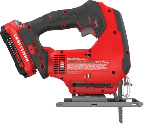 Vista 15 de CRAFTSMAN Kit de sierra caladora inalámbrica V20, 3 ajustes orbitales, hasta 2,500 SPM, batería y cargador incluidos (CMCS600D1)