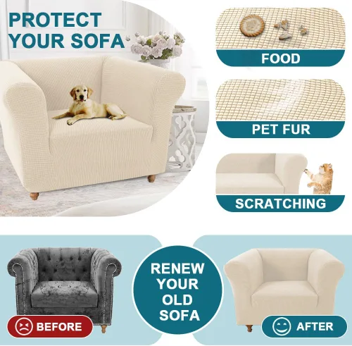 Vista 5 de Turquoize Funda elástica para silla estilo Chesterfield para sala de estar, 1 pieza, funda de sofá suave y antideslizante con tela jacquard gruesa
