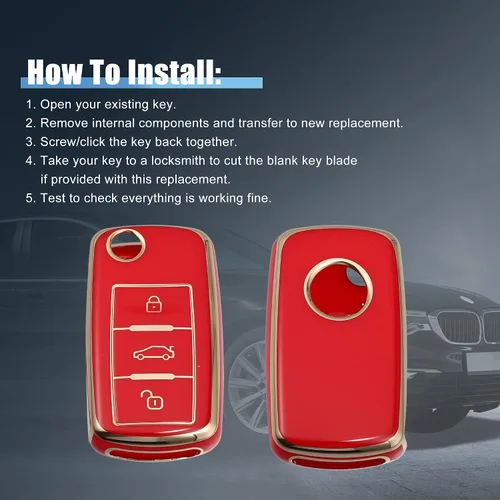 Vista 6 de X AUTOHAUX Funda de silicona para llavero inteligente Volkswagen Tiguan 2010-2017, protector sin llave, color rojo
