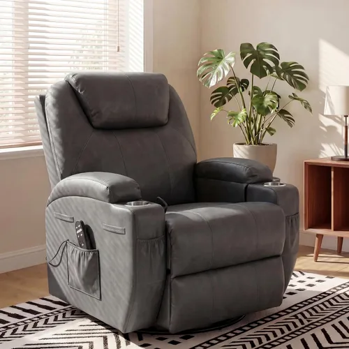 Vista 8 de JUMMICO Pequeño sillón reclinable giratorio con masaje Gris-oscuro
