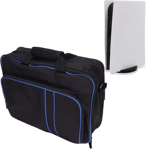 Vista 6 de ASHATA Bolsa de transporte portátil para PS5, funda protectora de gran capacidad con correa de hombro ajustable y almohadilla acampanada