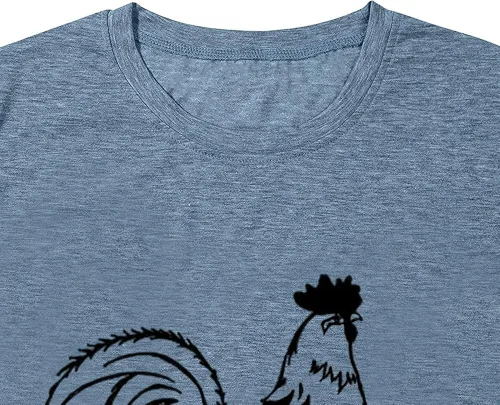 Vista 5 de Camisetas con estampado de pollo para mujer, con estampado de letras, manga corta, estilo campestre, estilo casual