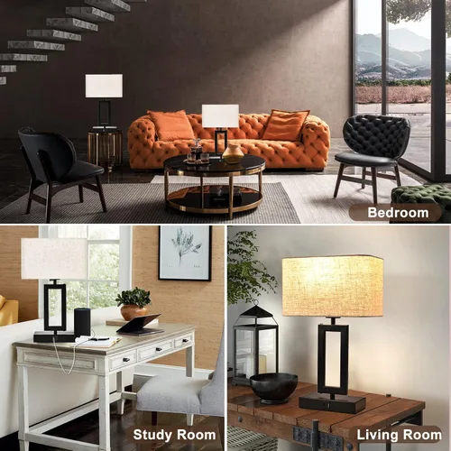 Vista 7 de Juego de 2 lámparas de mesa con control táctil con USB doble, regulable de 3 vías para dormitorio, sala de estar, oficina, bombillas LED incluidas