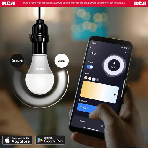 Vista 6 de Bombilla LED inteligente WiFi, A19, blanco suave, regulable, 60 W, E26, Alexa y Google