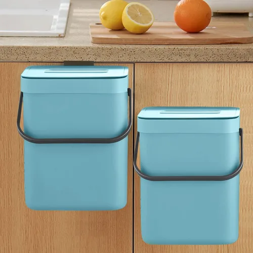 Vista 14 de LALASTAR - Basurero de encimera con tapa, cubeta de basura pequeña colgante con tapa debajo del fregadero para cocina, cesta de desperdicios