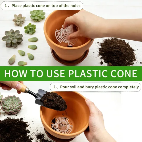 Vista 8 de Paquete de 6 macetas de terracota y arcilla de 6 pulgadas con platillo para plantas, macetas de arcilla transpirable, maceta de terracota