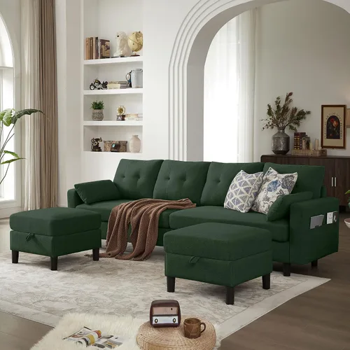 Vista 19 de Sofá en forma de U de 102.3 pulgadas con 2 otomanas móviles y 1 mesa auxiliar, se convierte en sofá cama, incluye 2 almohadas para reposabrazos