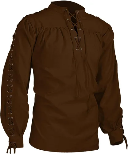 Vista 10 de Camisa medieval pirata para hombre, manga larga, con cordones, gótico renacentista, steampunk