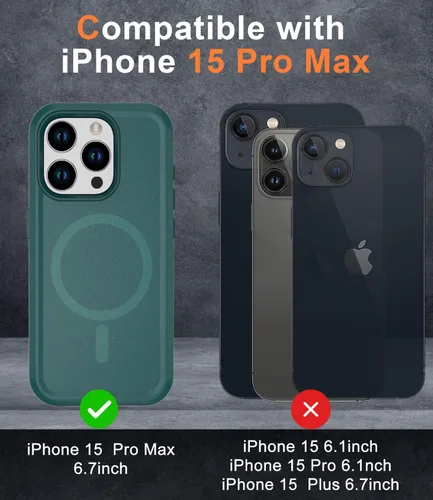 Vista 7 de Funda magnética para iPhone 15 Pro Max, compatible con MagSafe, grado militar de 10 pies, anticaídas, con protector de pantalla de vidrio templado