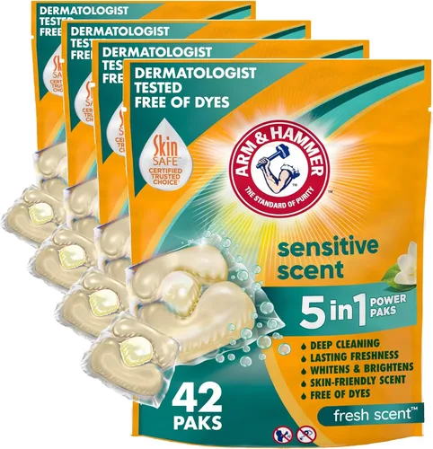 Vista 15 de ARM & HAMMER Paquete de detergente para ropa Sensitive Skin, aroma fresco, 42 unidades Probado por dermatólogos, hipoalergénico, poder de lucha