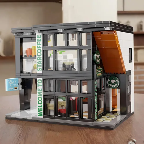 Vista 5 de CSNRHG - Bloques de construcción de juguete, vista de la calle de una cafetería, modelo de arquitectura de la ciudad, juego de construcción