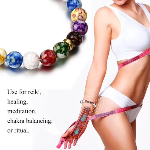 Vista 7 de Pulsera de 7 chakras, pulsera de 7 chakras, amor supremo, religión curativa piedras reales pulseras de yoga y reiki, Gema Piedra, Ágata