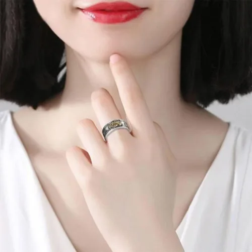Vista 4 de Qeahenwi Feng Shui - Anillo de mantra Pixiu 2022 para hombres y mujeres, anillo de Feng Shui para riqueza y protección, amuleto de dinero de buena