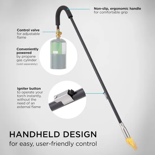 Vista 3 de Ivation Mini antorcha de propano con autoencendedor, herramienta de quemador de malezas de mano con encendedor integrado para césped, patio