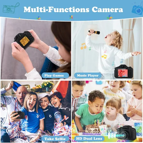 Vista 4 de Zeacool Cámara para niños, cámara de video digital HD, juguetes para niños de 3 4 5 6 7 8 9 años para niños/niñas, cámara selfie para niños, regalos