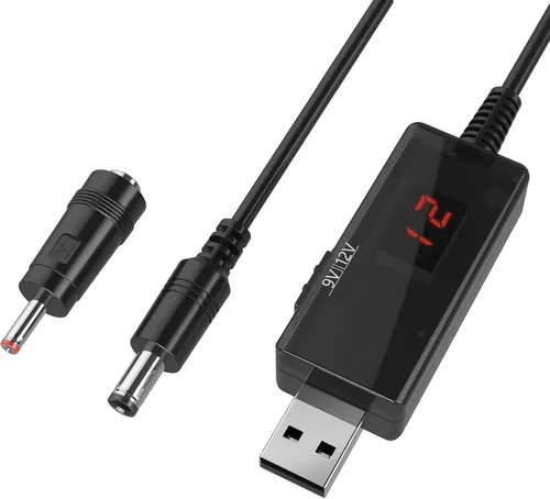 Vista 8 de DROK Adaptador USB a 9 V, convertidor de impulso de CC de 5 V a 9 V, 1,5 A, cable USB de 3.6 ft, convertidor elevador con conector CC macho de 0.217