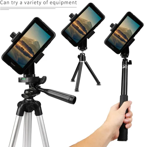 Vista 4 de AFAITH Soporte de trípode para teléfono celular con control remoto, adaptador de soporte para teléfono con abrazadera ajustable para iPhone 16 15 14