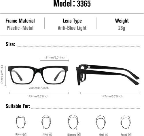 Vista 3 de kimorn Lentes de bloqueo de luz azul, antifatiga ocular y protección UV, lentes de marco rectangular para mujeres y hombres