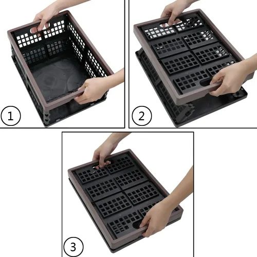 Vista 3 de Paquete de 2 cajas de almacenamiento plegables de plástico, caja de almacenamiento plegable de 15 L