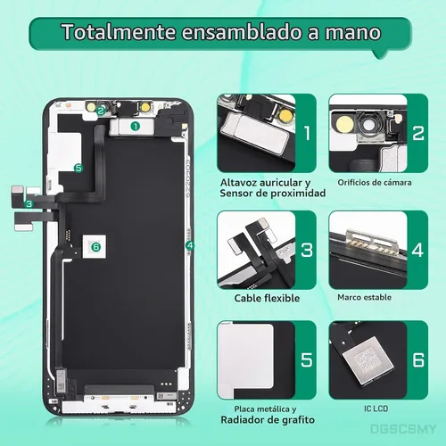 Vista 2 de Para iPhone 11 Pro Max Reemplazo de pantalla LCD táctil 3D Digitalizador 6.5 "Montaje de marco completo Auricular frontal oído altavoz sensor Kit