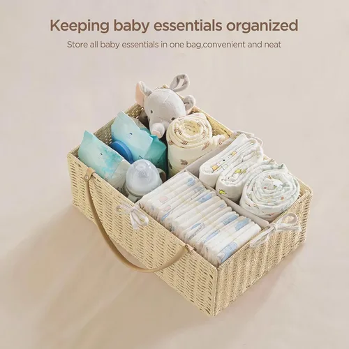 Vista 4 de HBlife Organizador Grande de Pañales para Bebé, Cestas de Almacenamiento de Cuerda de Papel Contenedor de Guardería con Divisor Extraíble