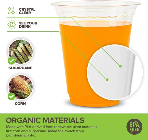 Vista 3 de Stock Your Home Vasos fríos transparentes de ácido poliláctico (PLA) de 12 onzas, paquete de 50 vasos desechables de fiesta para agua, vino