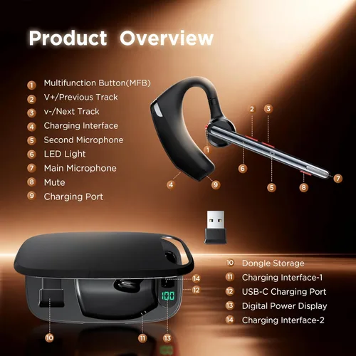 Vista 8 de Auriculares Bluetooth V5.3, auriculares inalámbricos con doble cancelación de ruido, estuche de carga, tiempo de espera de 300 horas, auriculares