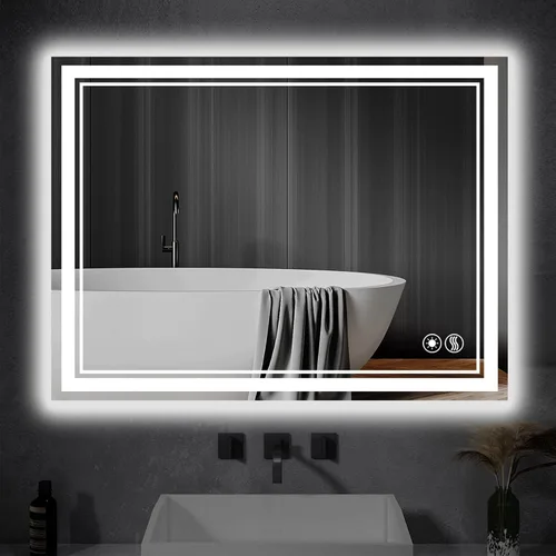 Vista 12 de Paquete de 2 espejos LED de baño de 24 x 36 pulgadas, espejo LED para baño, sin niebla, regulable, 3 colores, espejo de baño con luces, espejo