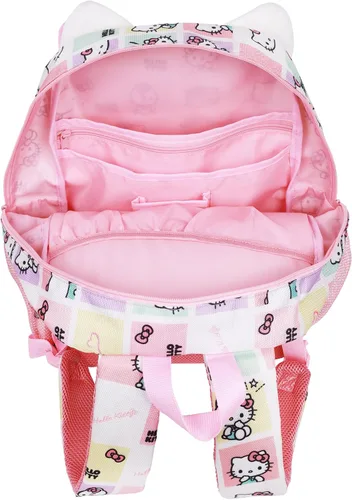 Vista 5 de Concept One Mochila Hello Kitty con lazo 3D de cara de felpa, bolsa de personajes Kawaii, rosa