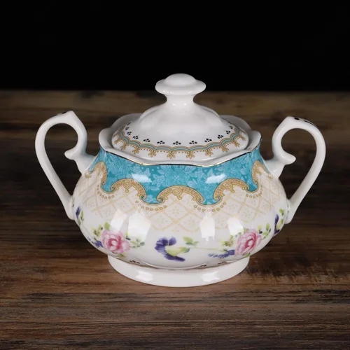 Vista 6 de fanquare Juego de té de rosa retro europeo de 15 piezas, juego de té de flora inglesa para adultos, juego de café de porcelana