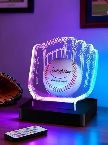 Vista 12 de CoolGift Mart Soporte de exhibición de guantes de béisbol con luz Béisbol-16