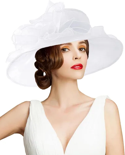Vista 2 de TLMNU Sombrero de tocado de organza para mujer, de ala ancha, para boda, fiesta de té
