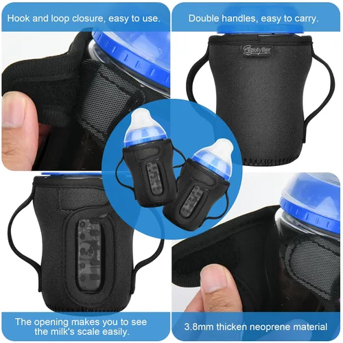 Vista 6 de Beautyflier Glass Baby Bottle Sleeve Covers for 9oz Nature Baby Bottles with Dual Handle, 3.8mm Thicken Heat and Cold Retention Baby Bottle Sleeve