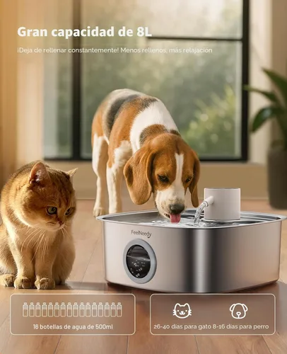 Vista 8 de Fuente de agua inalámbrica para perros, fuente de agua operada por batería de 5000mAh para perros, fuente de agua de acero inoxidable para gatos