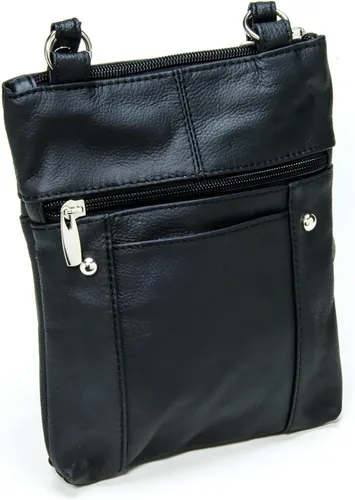Vista 2 de PammyJ Pequeño bolso cruzado negro de cuero genuino con correa ajustable, Negro